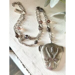Tara Brand, lion rhinestone embellished long necklace NWT